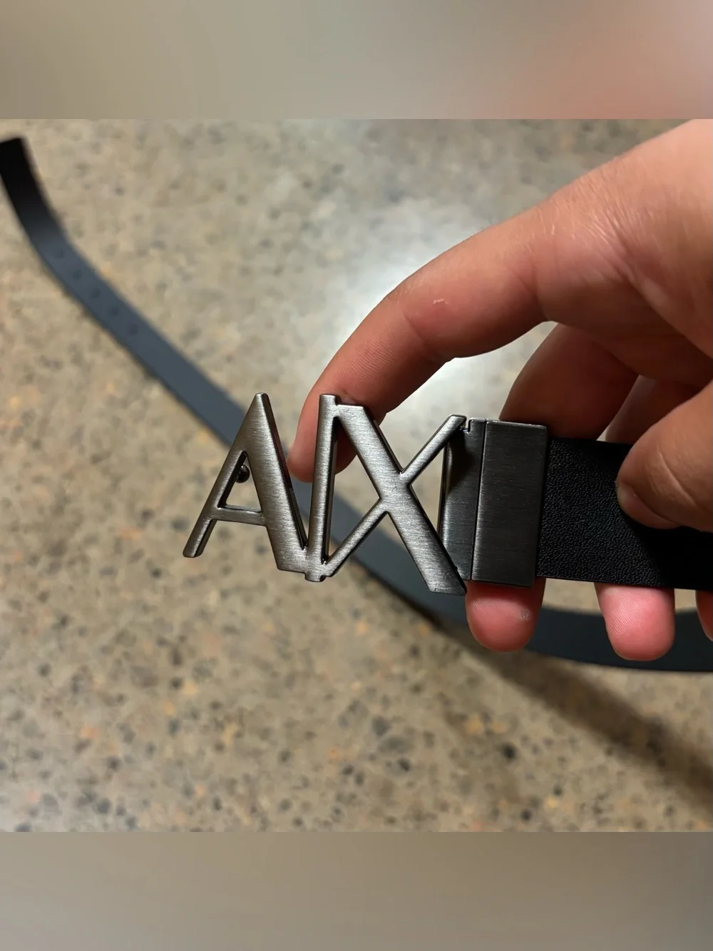 Armani Exchange Reversible Plate Buckle Leather Belt (32-36) Black, Gray